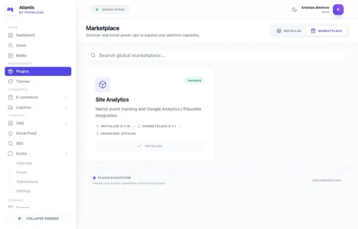 The Atlantis admin marketplace